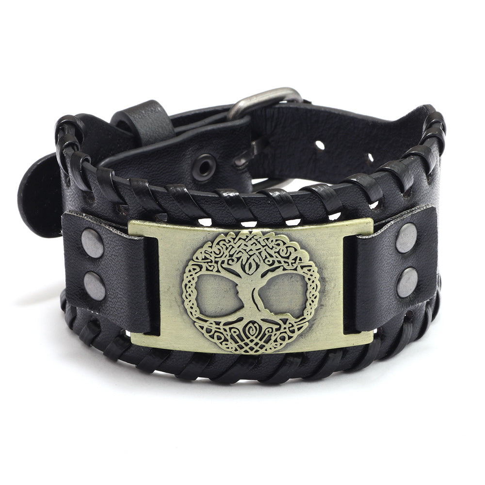 Leather Lucky Tree Face Metal Accessories Bracelets