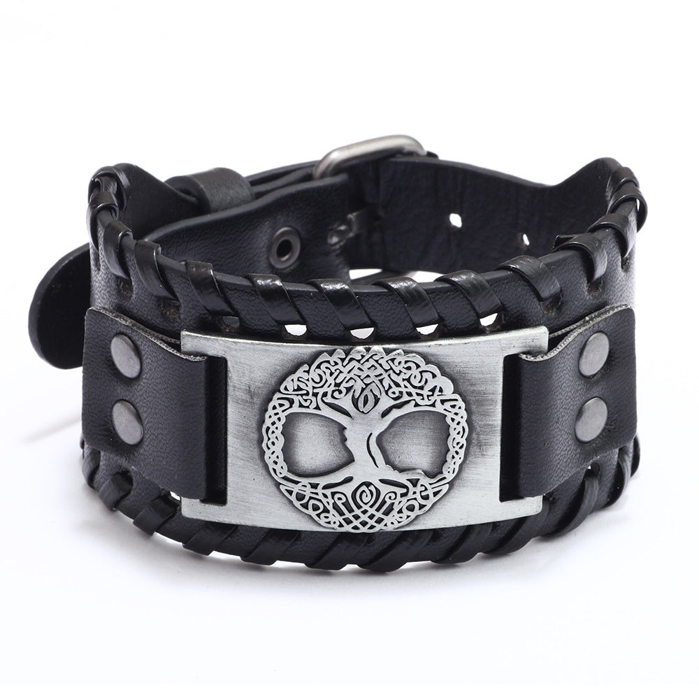 Leather Lucky Tree Face Metal Accessories Bracelets