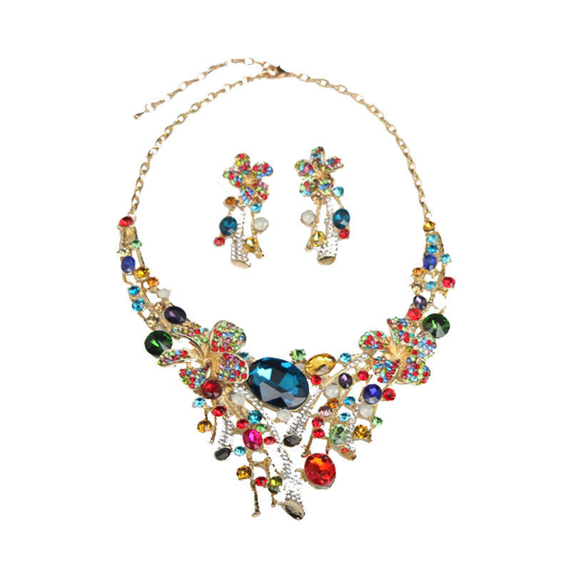 Exaggerated Crystal Flower Color Suite Bridal Banquet Necklace