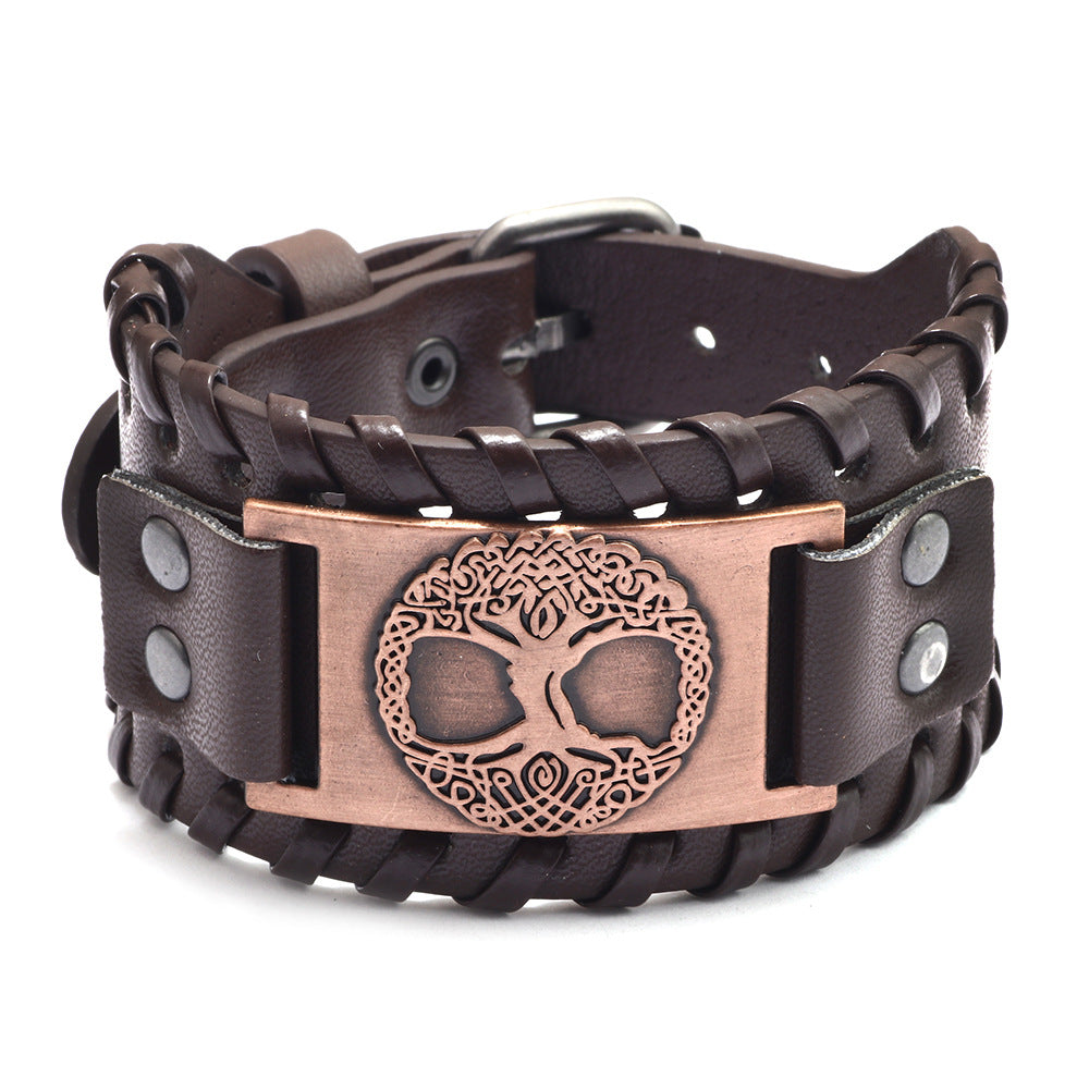 Leather Lucky Tree Face Metal Accessories Bracelets