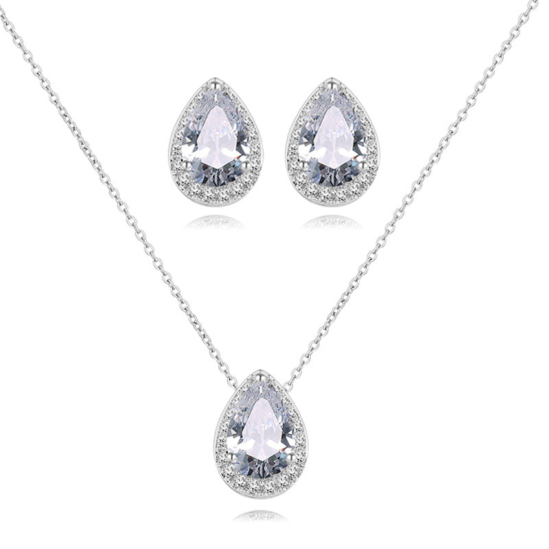 Fashion Classic Popular Water Drop Ear Two-piece Inlaid Jewelry Set