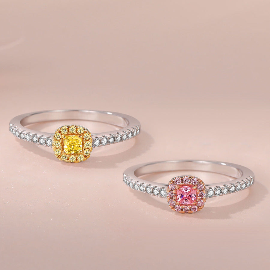 Women's Pink Color Diamond Gold-plated Simulation Square Rings