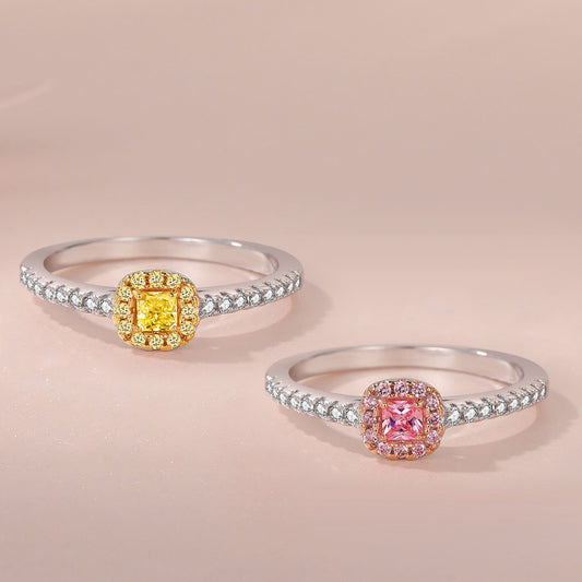 Women's Pink Color Diamond Gold-plated Simulation Square Rings