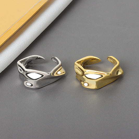 Korean Style Sterling Sier Minimalist Irregular Wave Pattern Glossy Rings