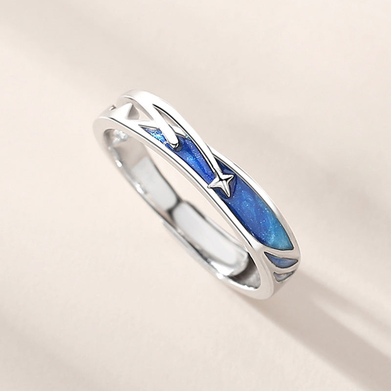 Sier Meteor Shower Couple Korean Creative Rings