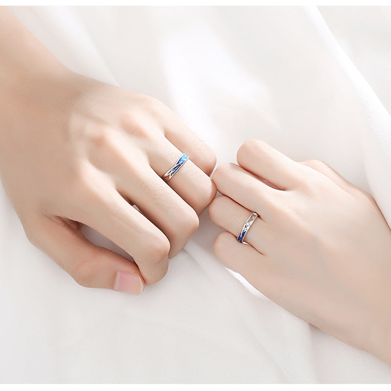 Sier Meteor Shower Couple Korean Creative Rings