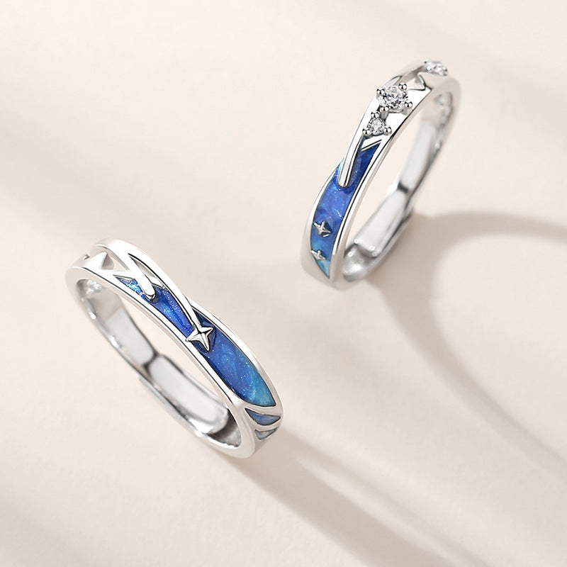 Sier Meteor Shower Couple Korean Creative Rings