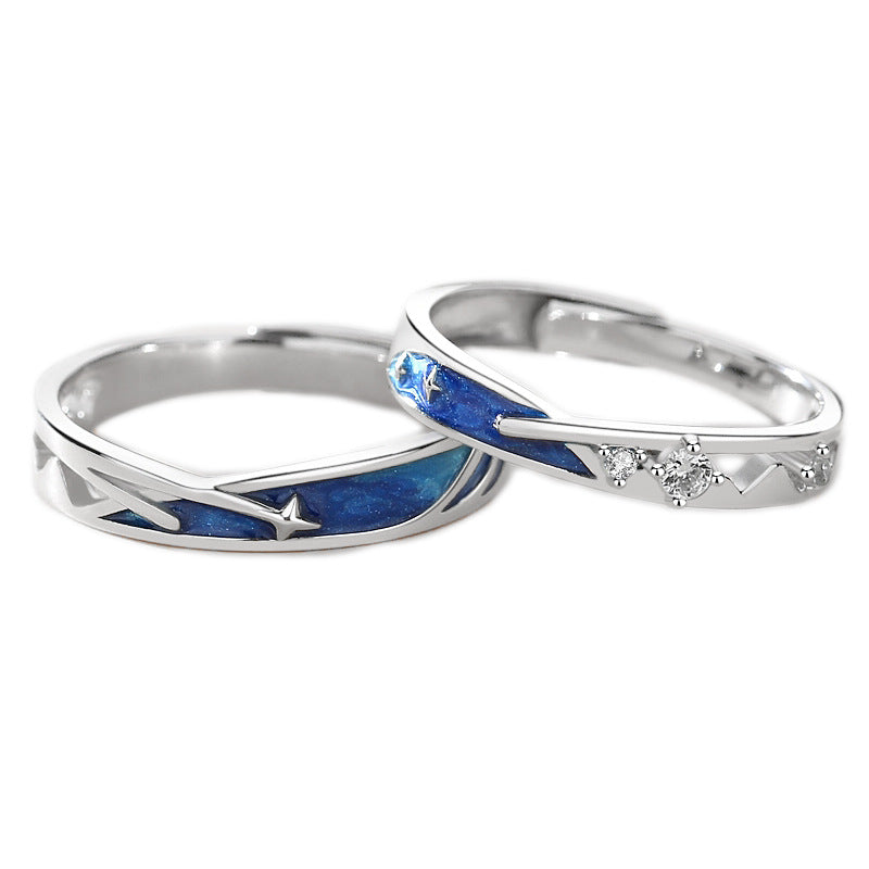 Sier Meteor Shower Couple Korean Creative Rings