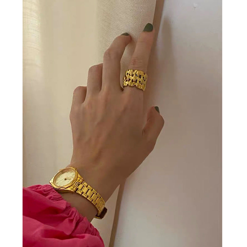 Gold Plated Woven Fashionable Golden Hollow Rings