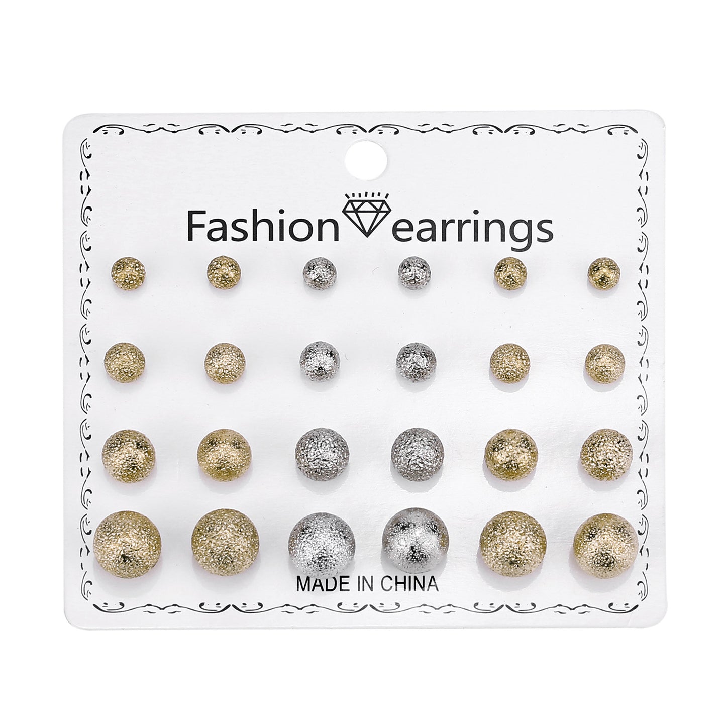 Round Square Geometric Zircon Three-color Card Earrings