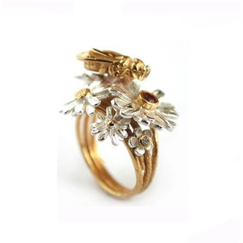 Retro Creative Bee Honey Picking Flower Rings