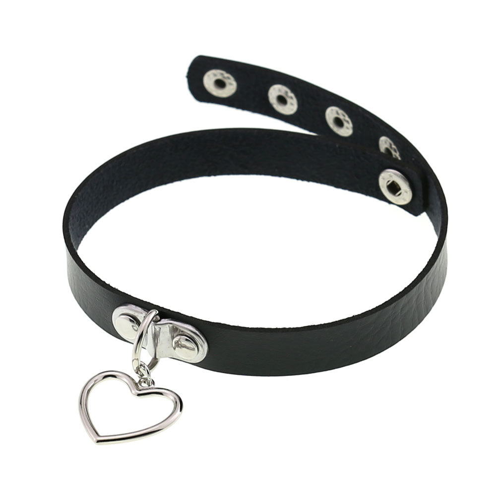 Women's Punk Goth Style Soft Leather Heart Love Choker Neck Collar