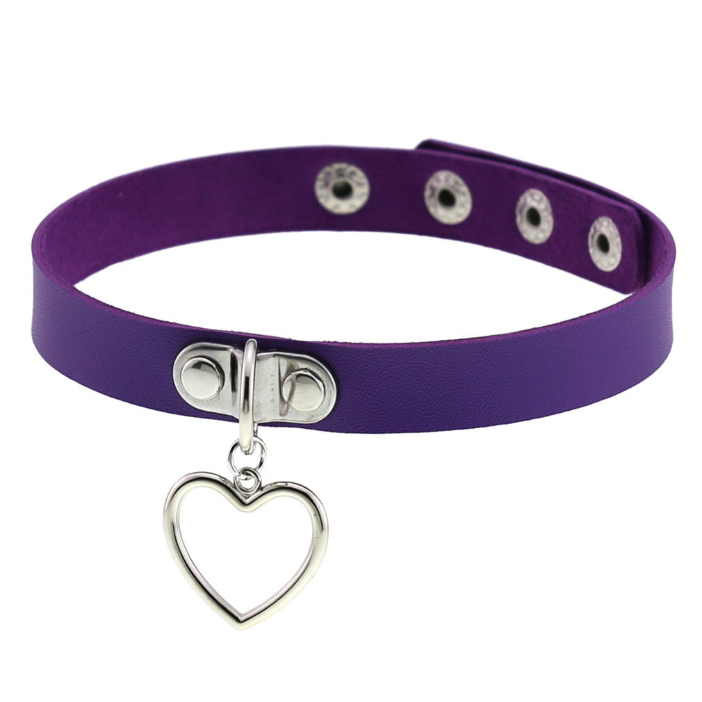 Women's Punk Goth Style Soft Leather Heart Love Choker Neck Collar
