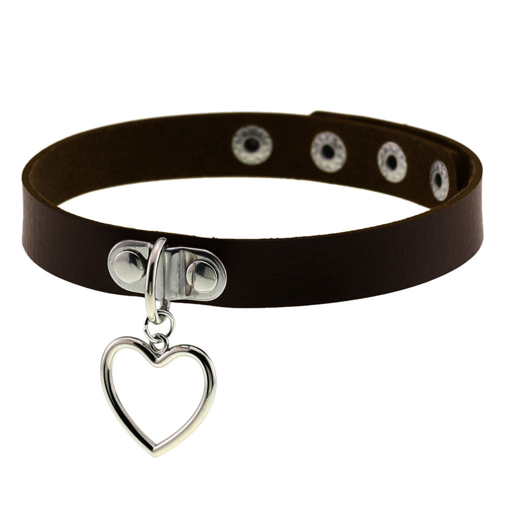 Women's Punk Goth Style Soft Leather Heart Love Choker Neck Collar