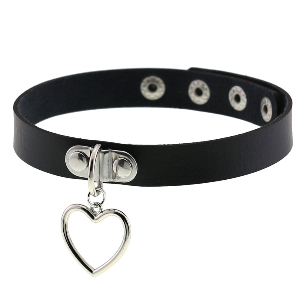 Women's Punk Goth Style Soft Leather Heart Love Choker Neck Collar