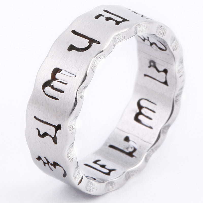 Six Words Mantra Plated Color Hollow Rings