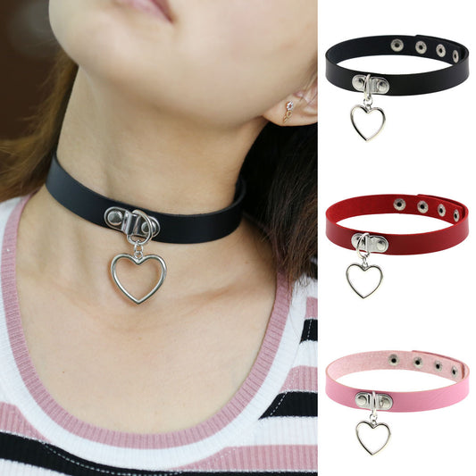 Women's Punk Goth Style Soft Leather Heart Love Choker Neck Collar