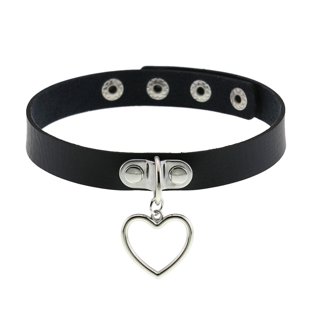 Women's Punk Goth Style Soft Leather Heart Love Choker Neck Collar