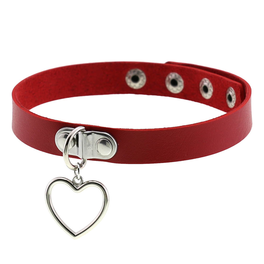Women's Punk Goth Style Soft Leather Heart Love Choker Neck Collar