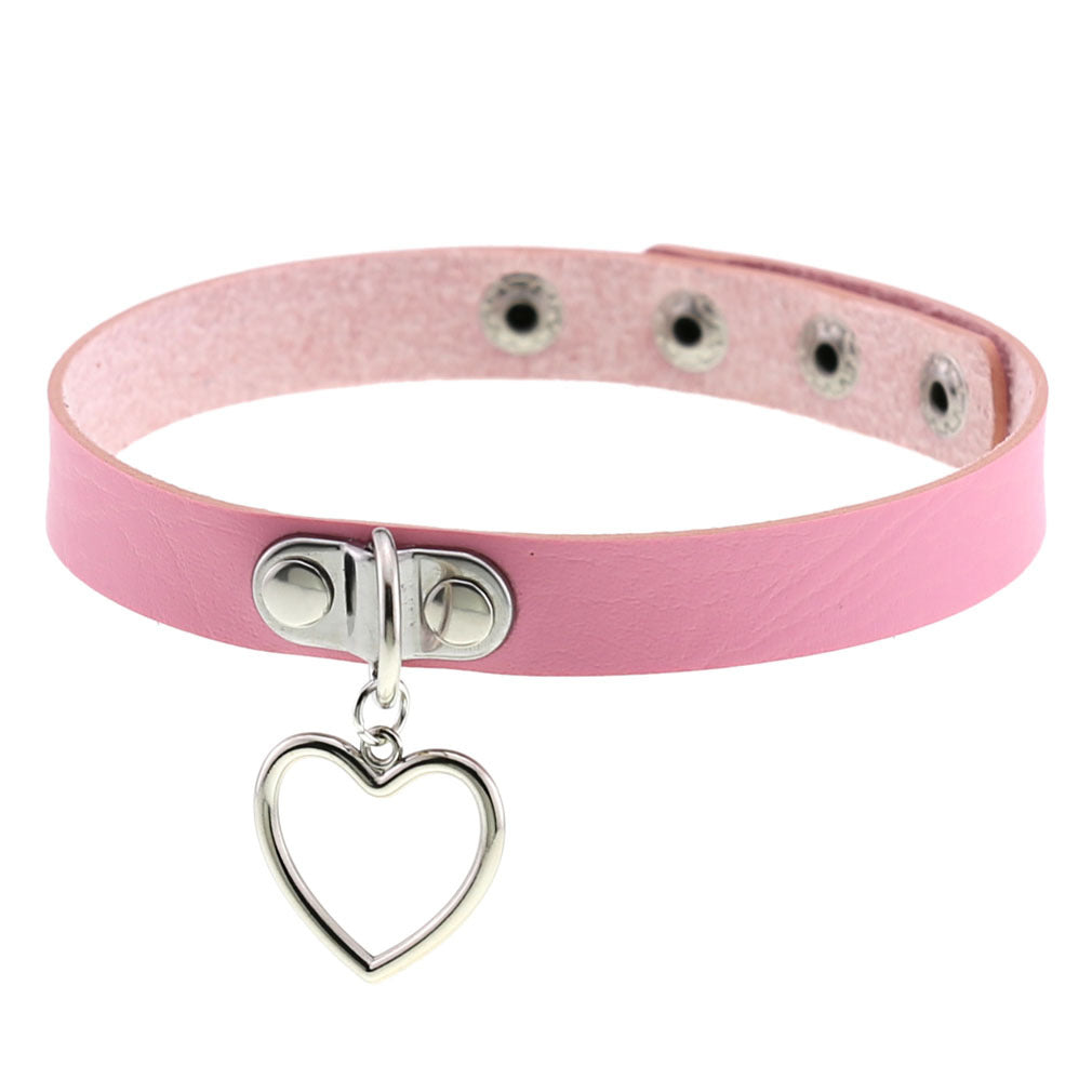 Women's Punk Goth Style Soft Leather Heart Love Choker Neck Collar