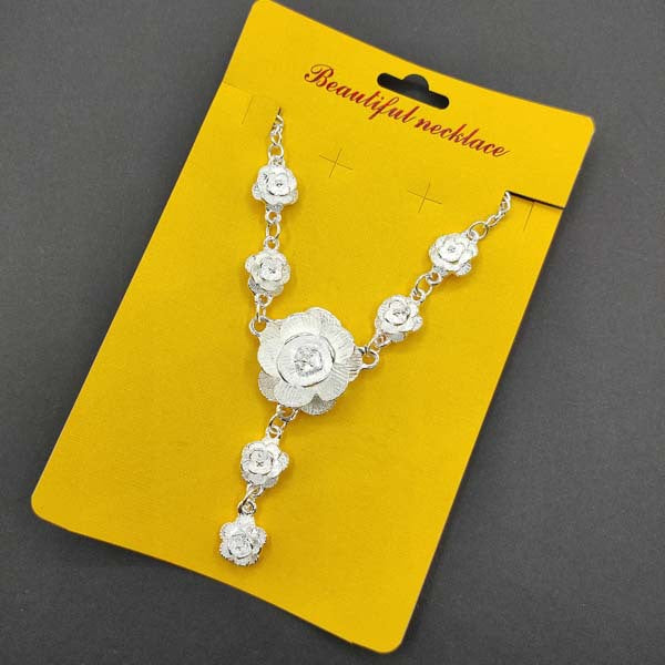 Vintage Sweater Chain Long Rose Flower Brushed Sier Plated Tourist Jewelry Set