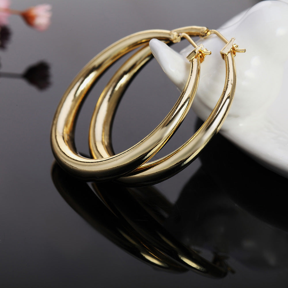 Women's Lake Gold Plated Glossy Round Ear Earrings