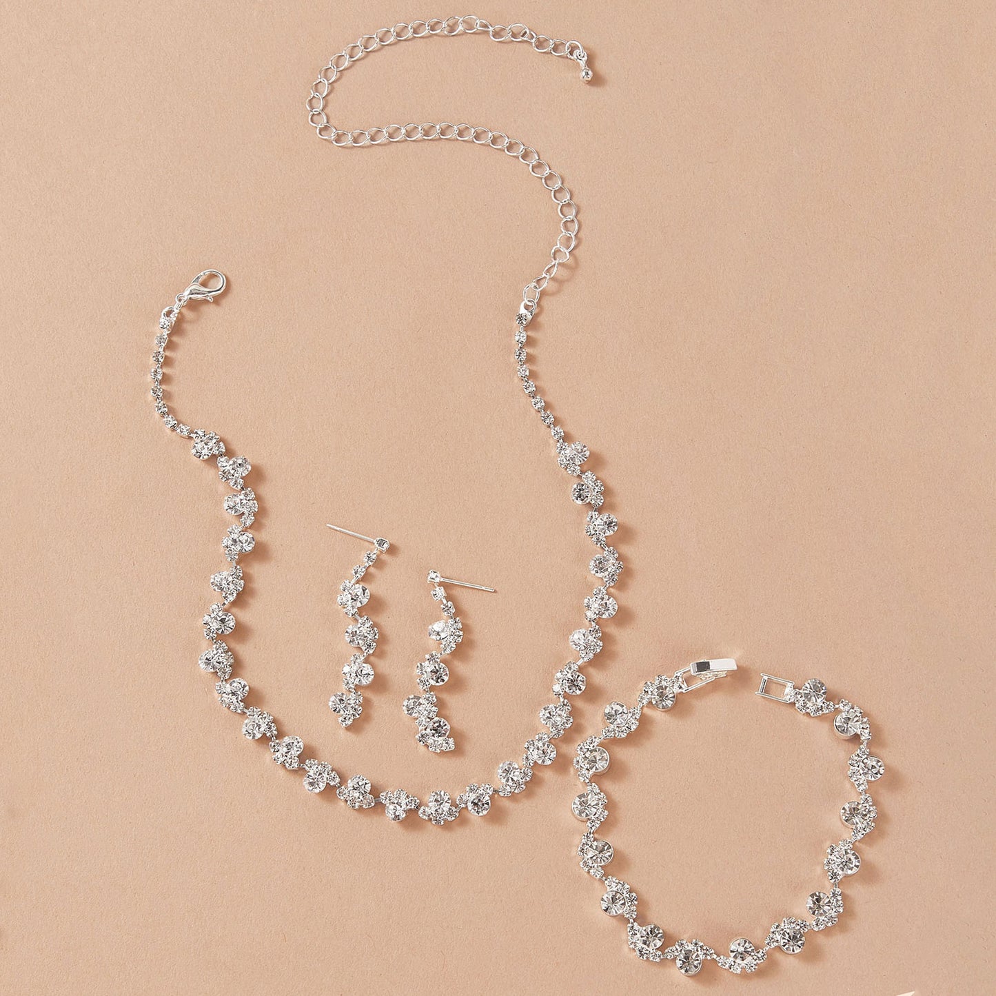 Korean Fashion Bridal Sier Three-piece Suit Necklaces
