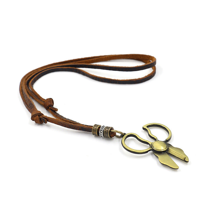 Women's & Men's Retro Five-pointed Star Cowhide Sweater Chain Necklace