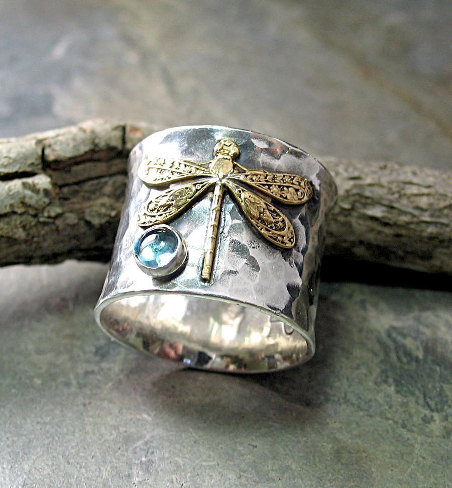 Comfortable Luxury Vintage Aquamarine Dragonfly Hand Ring