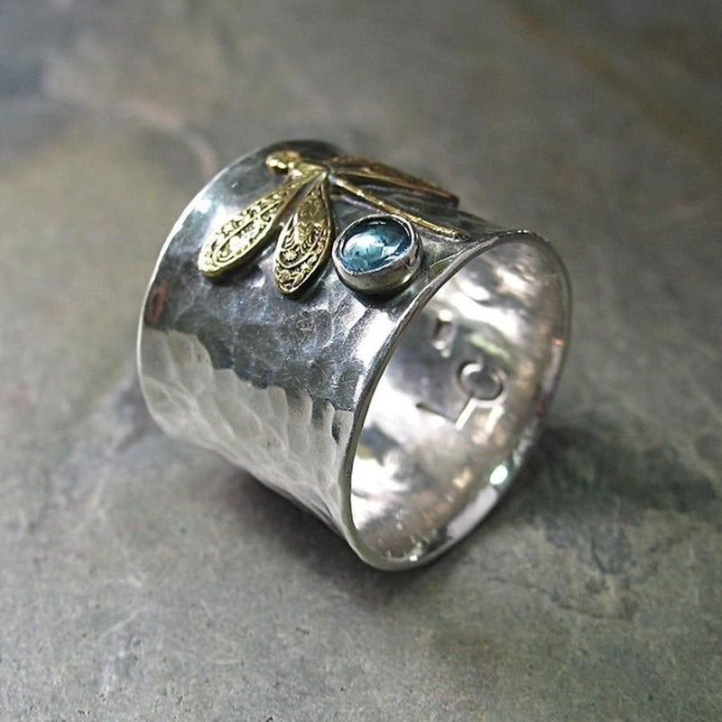Comfortable Luxury Vintage Aquamarine Dragonfly Hand Ring