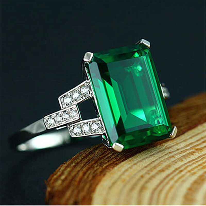 Large Stone Square Rhinestone Colored Gemstone Tourmaline Rings