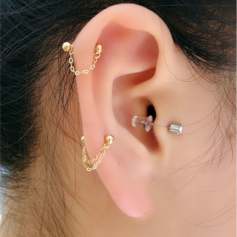 Sier Screw Ear Bone Female Simple Cold Style Chain Rings