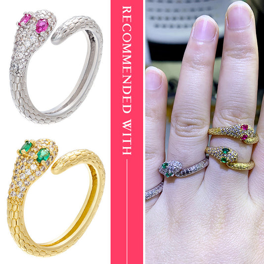 Glamorous Zircon Snake Shape Cobra Adjustable Rings