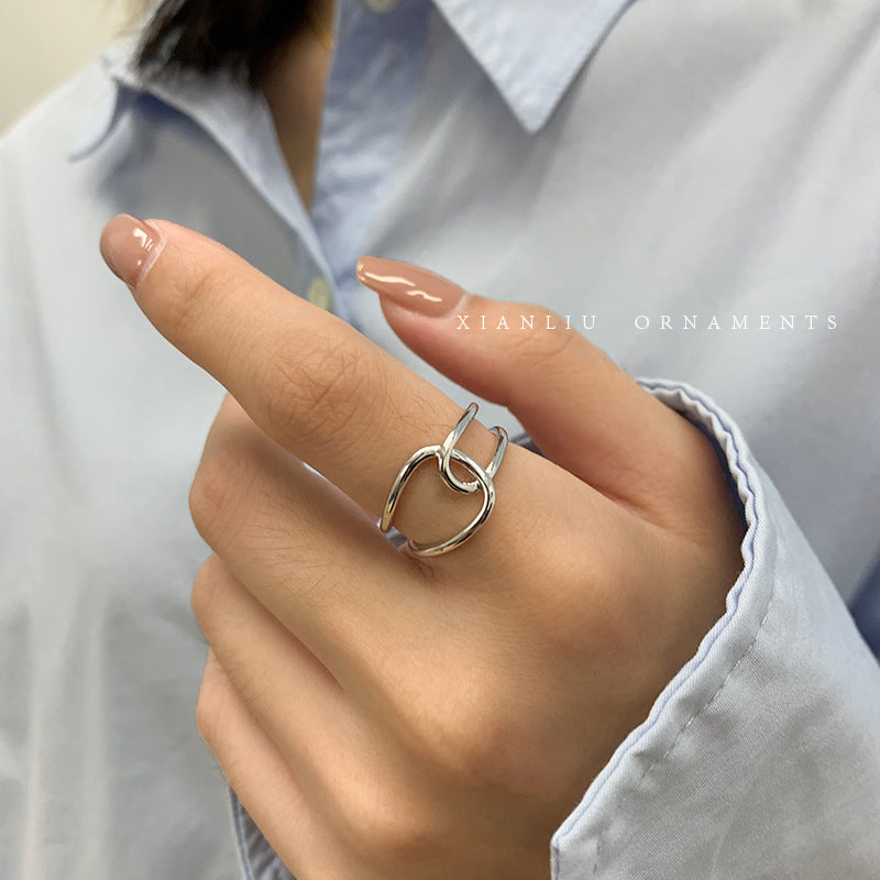 Numeral Female Six-pointed Star Interwoven Knotted Niche Rings