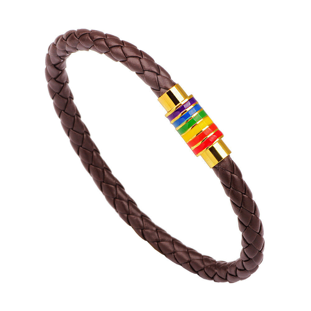 Simple Rainbow Magnetic Buckle Genuine Leather Bracelets