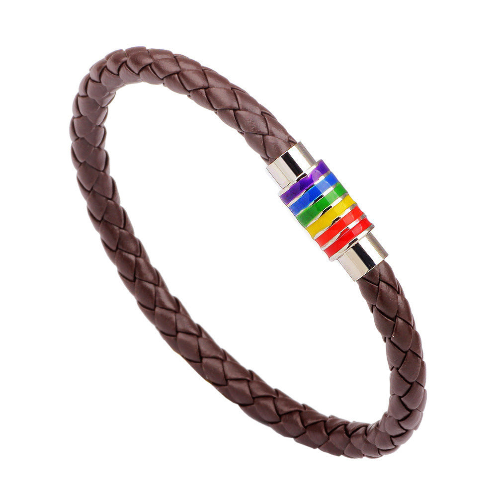 Simple Rainbow Magnetic Buckle Genuine Leather Bracelets