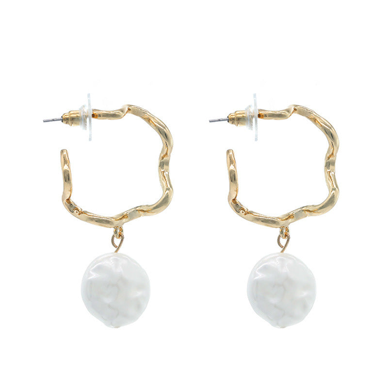 Sier Needle Elegance Retro Pearl Irregular Metal Wave Piece Fashion Rings