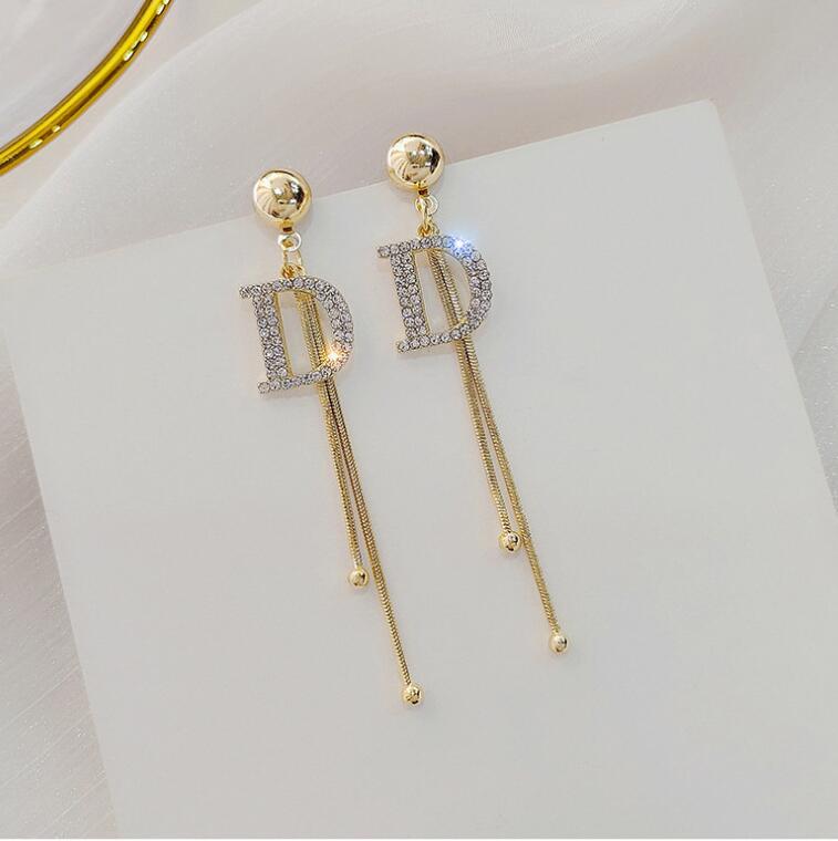 Diamond Tassel Female Temperamental Long Eardrops Earrings