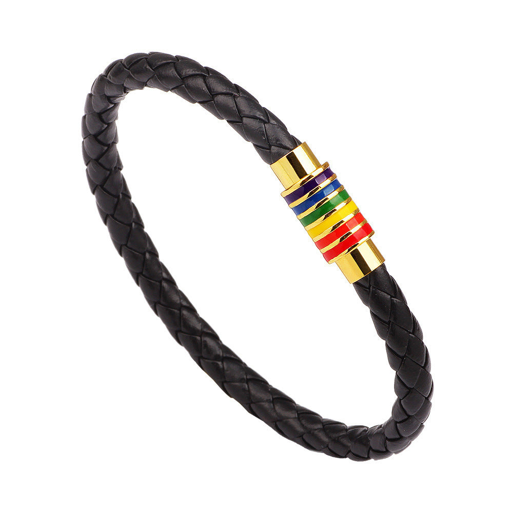 Simple Rainbow Magnetic Buckle Genuine Leather Bracelets