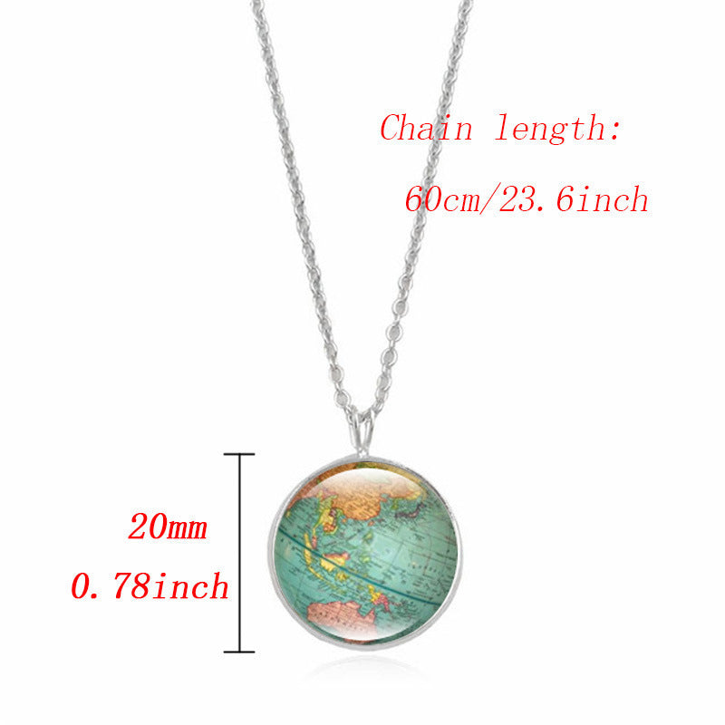 Women's World Map Simple Time Stone Suit Necklaces