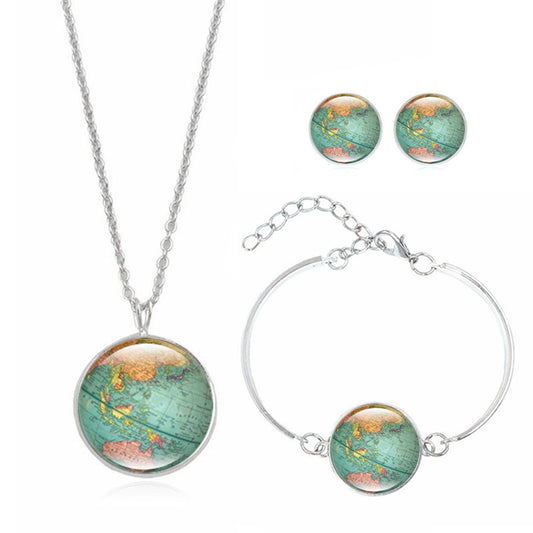 Women's World Map Simple Time Stone Suit Necklaces