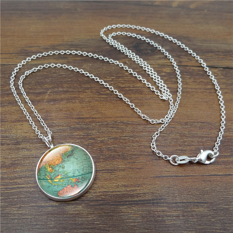 Women's World Map Simple Time Stone Suit Necklaces