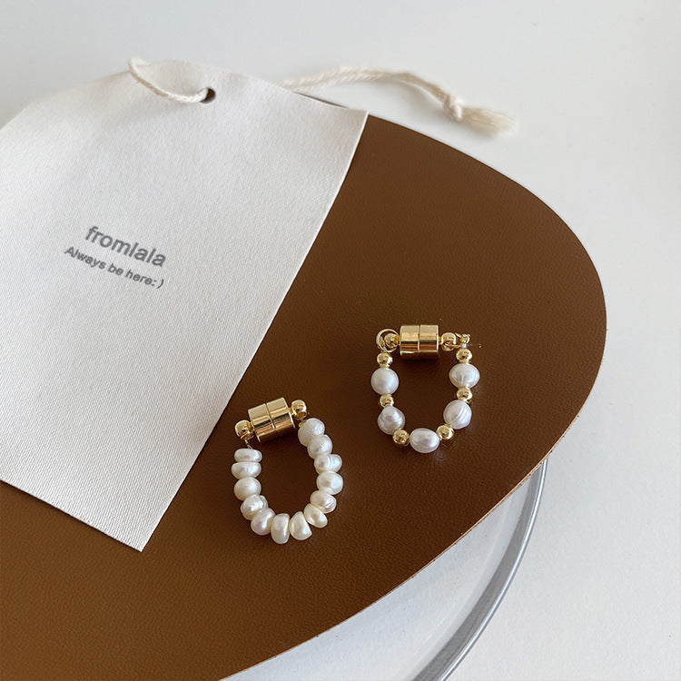 Natural Freshwater Pearl Magnet Ear Clip Female French Versatile Earrings