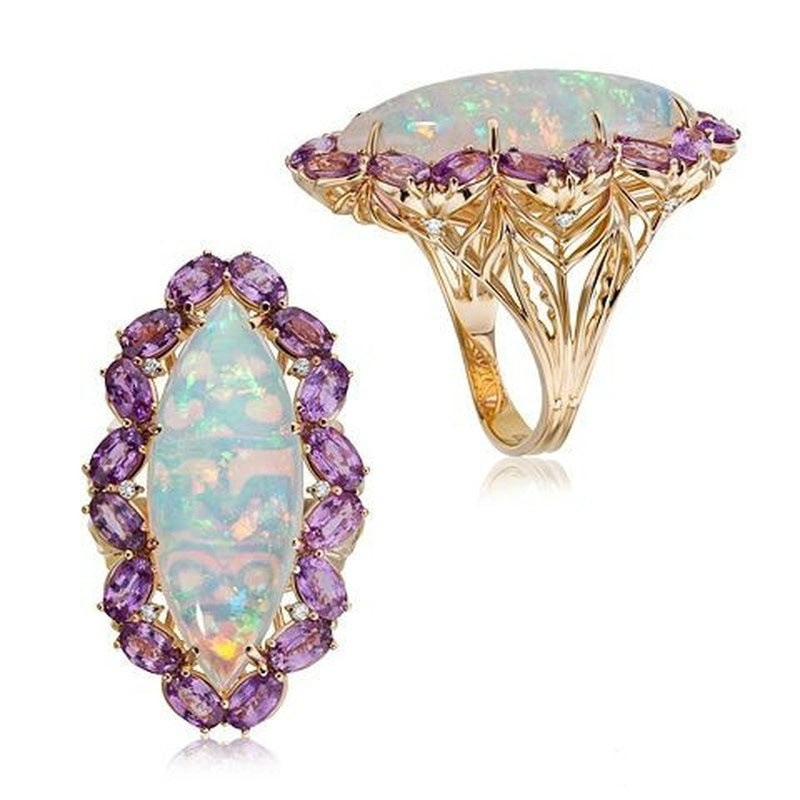 Women's Super Alloy Inlaid Opal Gold Plated White Rings