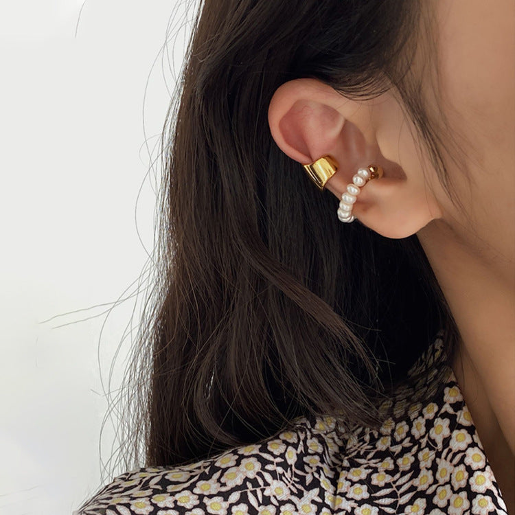 Natural Freshwater Pearl Magnet Ear Clip Female French Versatile Earrings