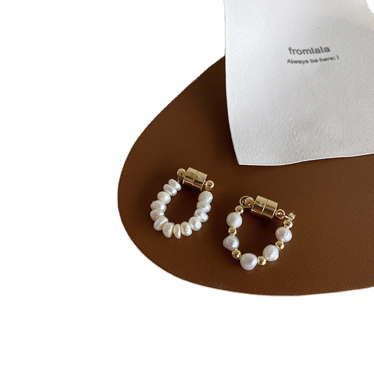 Natural Freshwater Pearl Magnet Ear Clip Female French Versatile Earrings