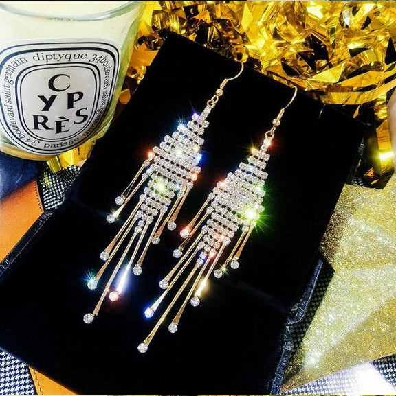 Diamond Tassel Female Temperamental Long Eardrops Earrings