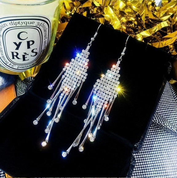 Diamond Tassel Female Temperamental Long Eardrops Earrings