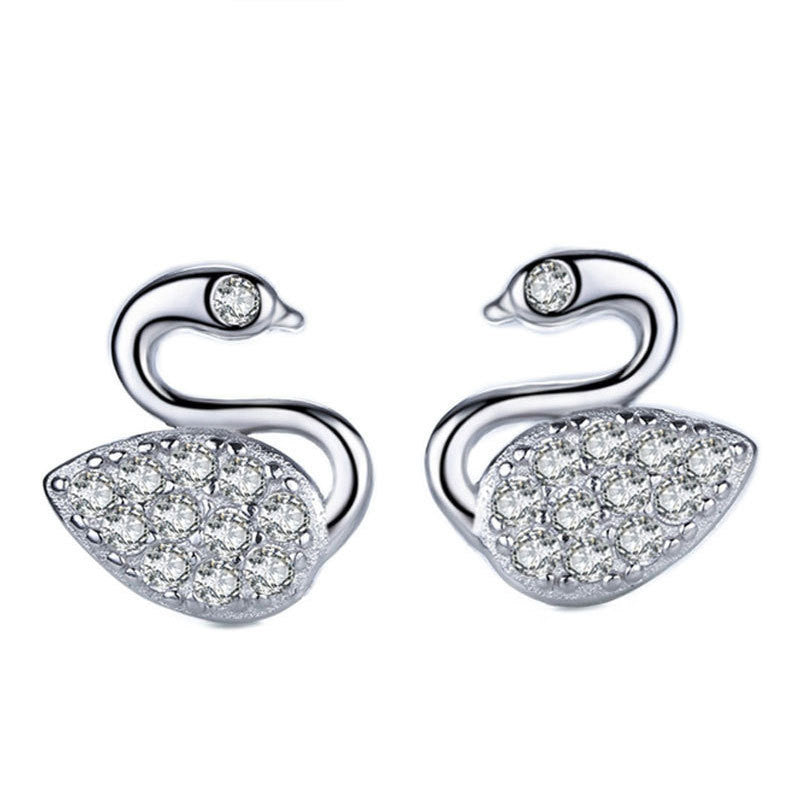 Simple Fashion Swan Refined Grace Crystal Super Flash Zircon Female Stud Earrings