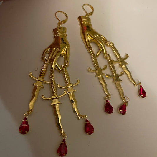 Vintage Creative Exaggerating Hand-held Cross Water Drop Earrings